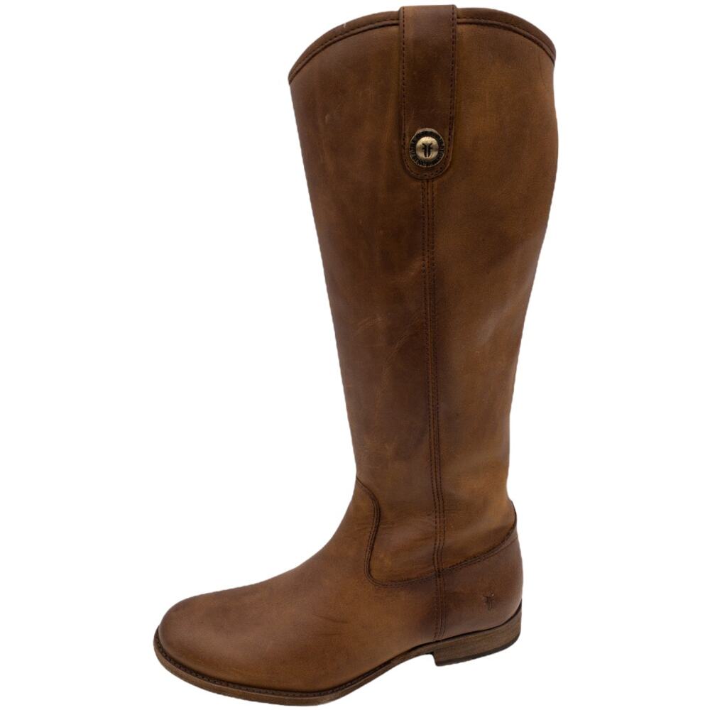 Frye Cognac Brown Melissa Inside Zip Low Heel Knee High Boots 6